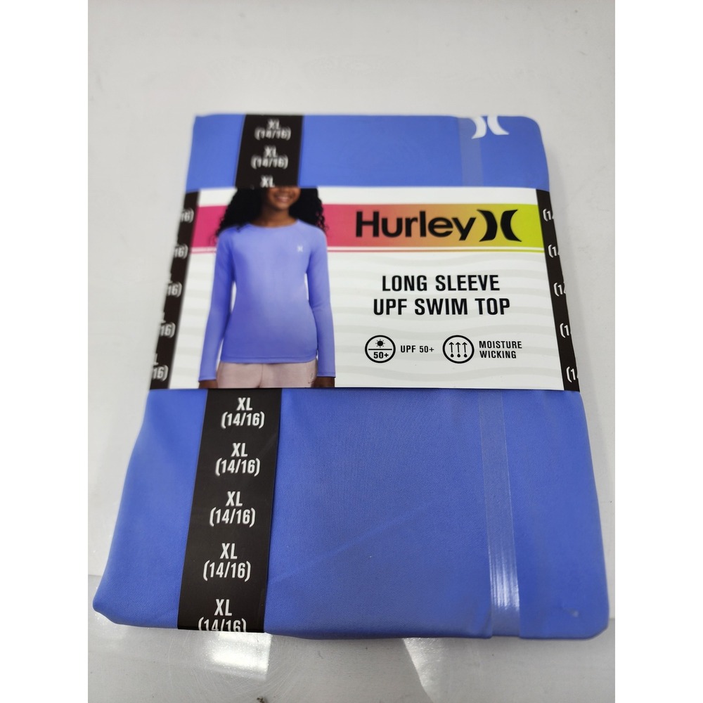 Hurley Girls Long Sleeve UPF‎ Swim Top Blue Rash Guard Athletic Size XL (14/16)